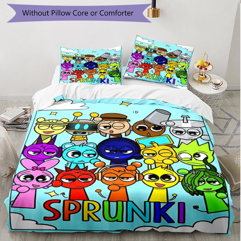 3pcs Duvet Cover Set (1*Duvet Cover + 2*Pillowcase, Without Core), Sprunki Game Print Soft All‑Season Bedding Set, Home Bedroom Decor Gift