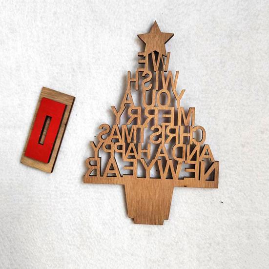 Christmas Tree Wooden Hollow Out Festival Decorative Handmade Desktop Ornaments Gift English Letter Xmas Tree New Year Decoration Party Supplies