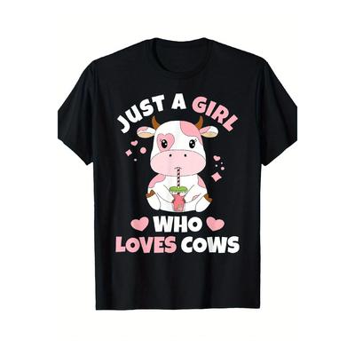 Cute Strawberry Cow Just A Girl Who Loves Cows Graphic Tee Soft Short Sleeve T-Shirt
