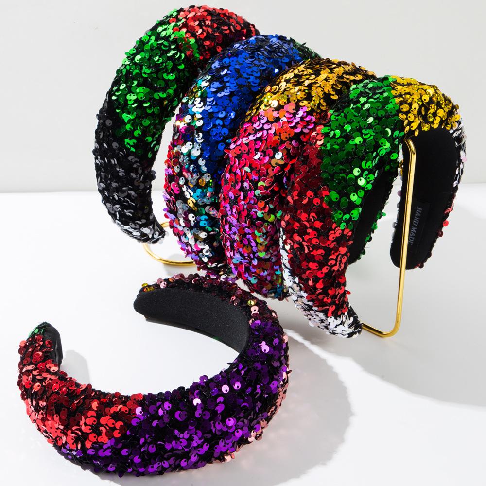

New Sponge High Skull Top Glitter Wide Edge Hair Hoop Internet Red Colorful Opening Hoop Shining Ball Hair
