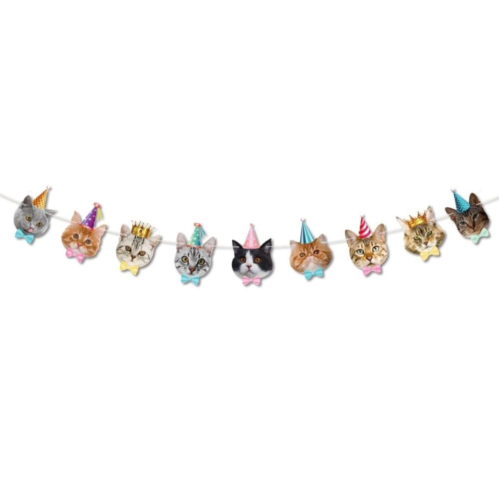 New Happy Birthday Party Flag Garland Cute Cat Dogs Animal Theme Birthday Decoration Colorful Paper Party Balloons Home Decor