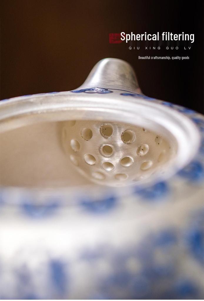 Blue & White Gilded Gongfu Tea Set: Teapot, 2 Cups & Tray In Gift Box for Home or Office.