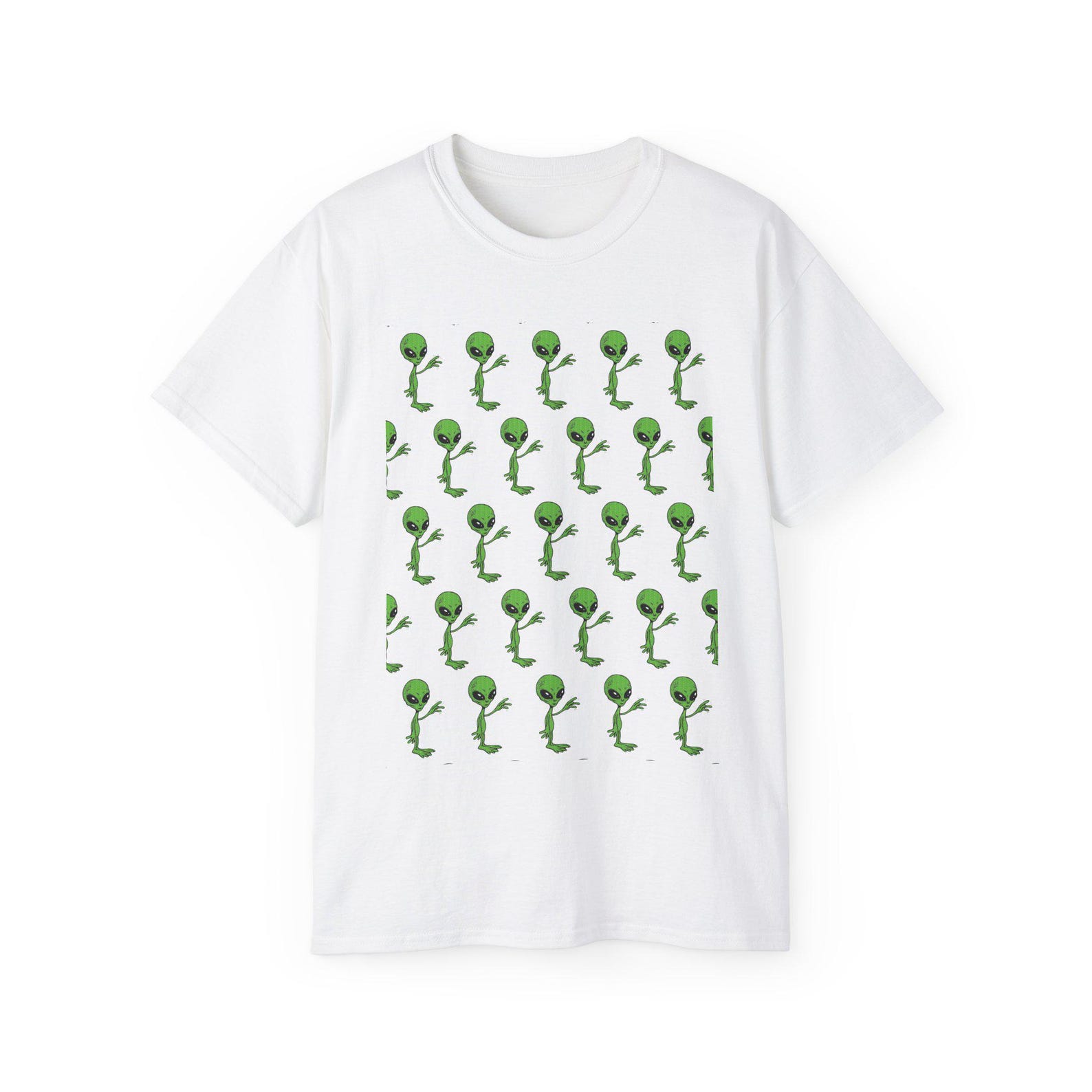Peaceful Green Alien UFO UAP Outer Space Universe Cosmology Cotton Unisex T shirt, Christmas Gift L