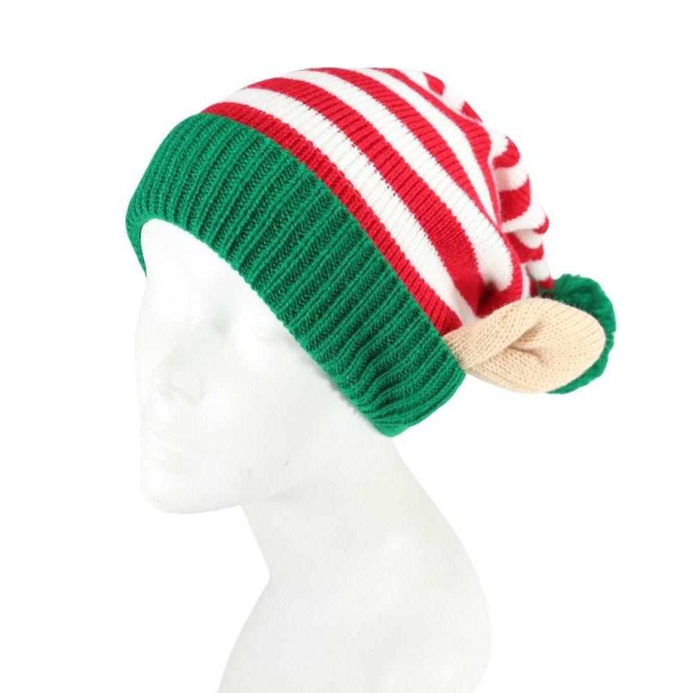 with Small Ears Christmas Hat Striped Pattern Holiday Knitted Hat Xmas Cap  Festival Girls