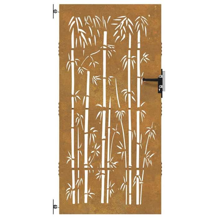VidaXL Garden Gate 85x200 Cm Corten Steel Bamboo Design 153237