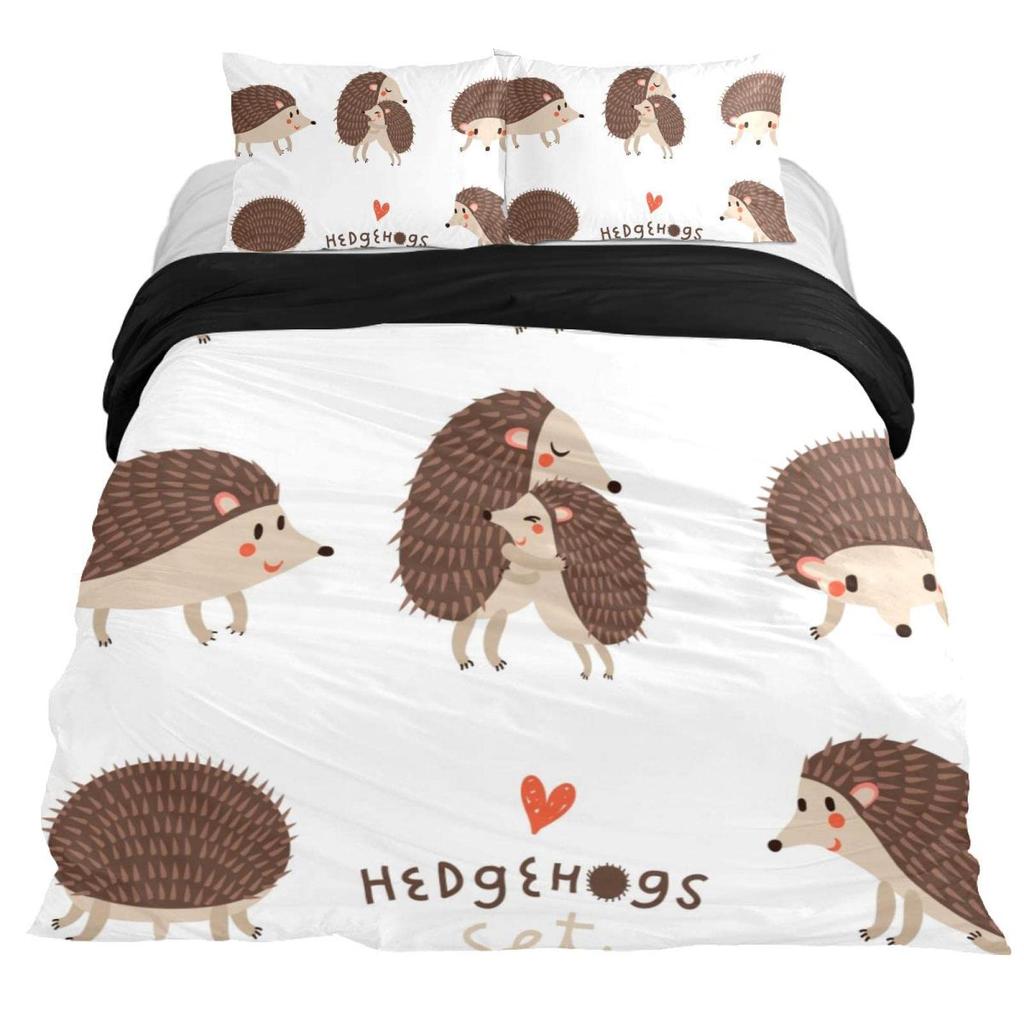 Cartoon Hedgehog King Queen Duvet Cover Rainbow Iridescent Bedding Set For Kids Girls Boys Starry Sky Animal 2/3PCS Quilt Cover