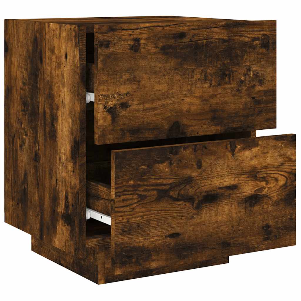 Nightstand with LED Lights Smoked Oak Wood Material