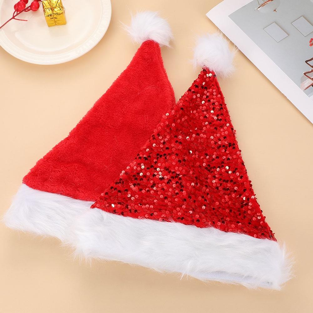 Sequin Santa Hat Soft Red Plush Christmas Hat Holiday Crown Hat Vibrant For Home Decoration Cosplay Christmas Parties