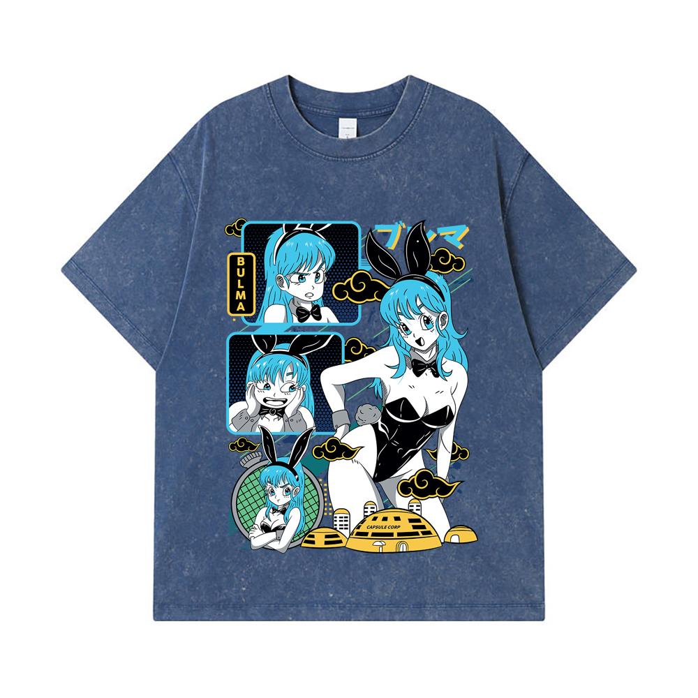 275 GSM Washed T-shirts 100% Cotton Dragon Ball V9 Bulma Print Unisex Heavy Cotton T Shirt