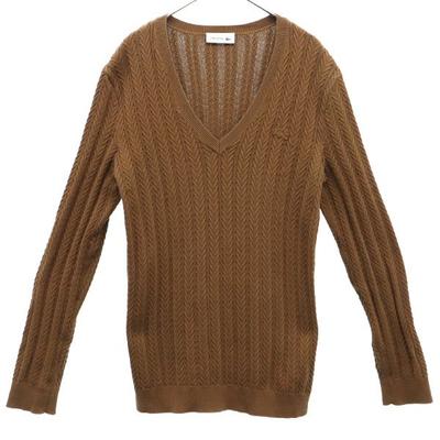 Cotton Blend Long Sleeve V Neck Knit 40 Brown Sweater Women Used