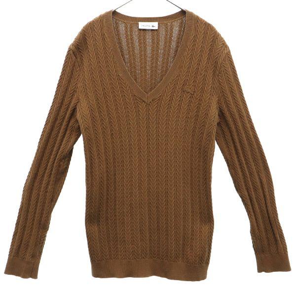 

LACOSTE Cotton Blend Long sleeve V neck knit 40 Brown sweater Women Used