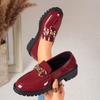 British style small leather shoes spring and autumn new thick heel round head metal buckle platform shoes large size