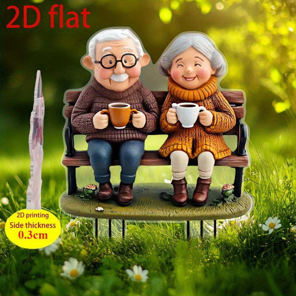 Romantische Bank für altes Paar 2D Flaches Acryl, Dekoriert, Geeignet für Garten, Außenbereich, Rasen, Geschenke, Weihnachten, Halloween