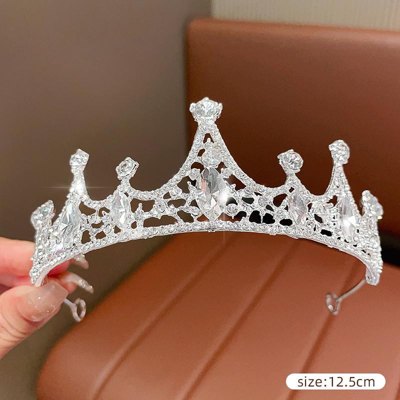 DIEZI Women Girls Silver Color Crown Headwear Korean Crystal Tiara Fashion Birthday Dress Rhinestone Crown Hair Accessories