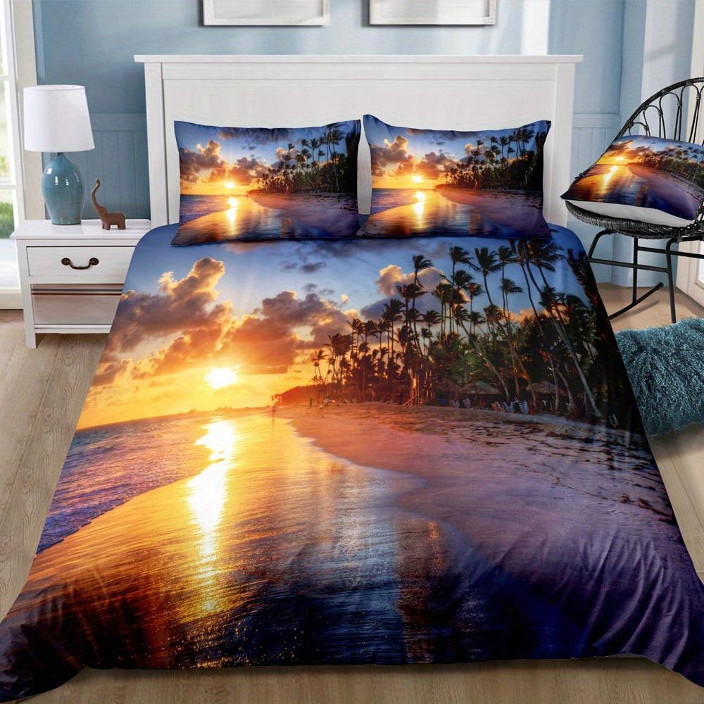 Duvet Cover Set Beach Scenes Print Bedding Set Soft Comfortable Duvet Cover For Bedroom Guest Room
