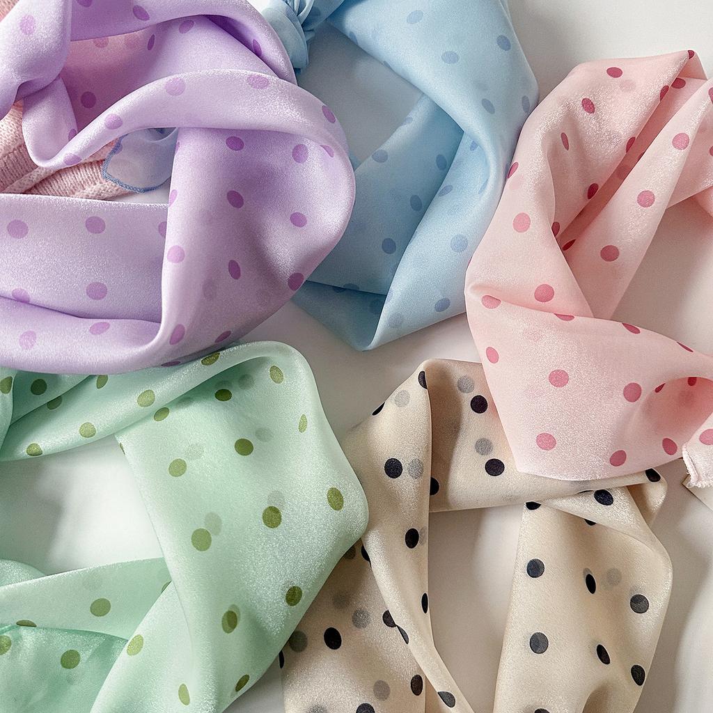 Fresh and Sweet Polka Dot Small Square Scarf Women's Organza Silk Scarf Korean Version Versatile Age-reducing Scarf Headband Headscarf Decoration