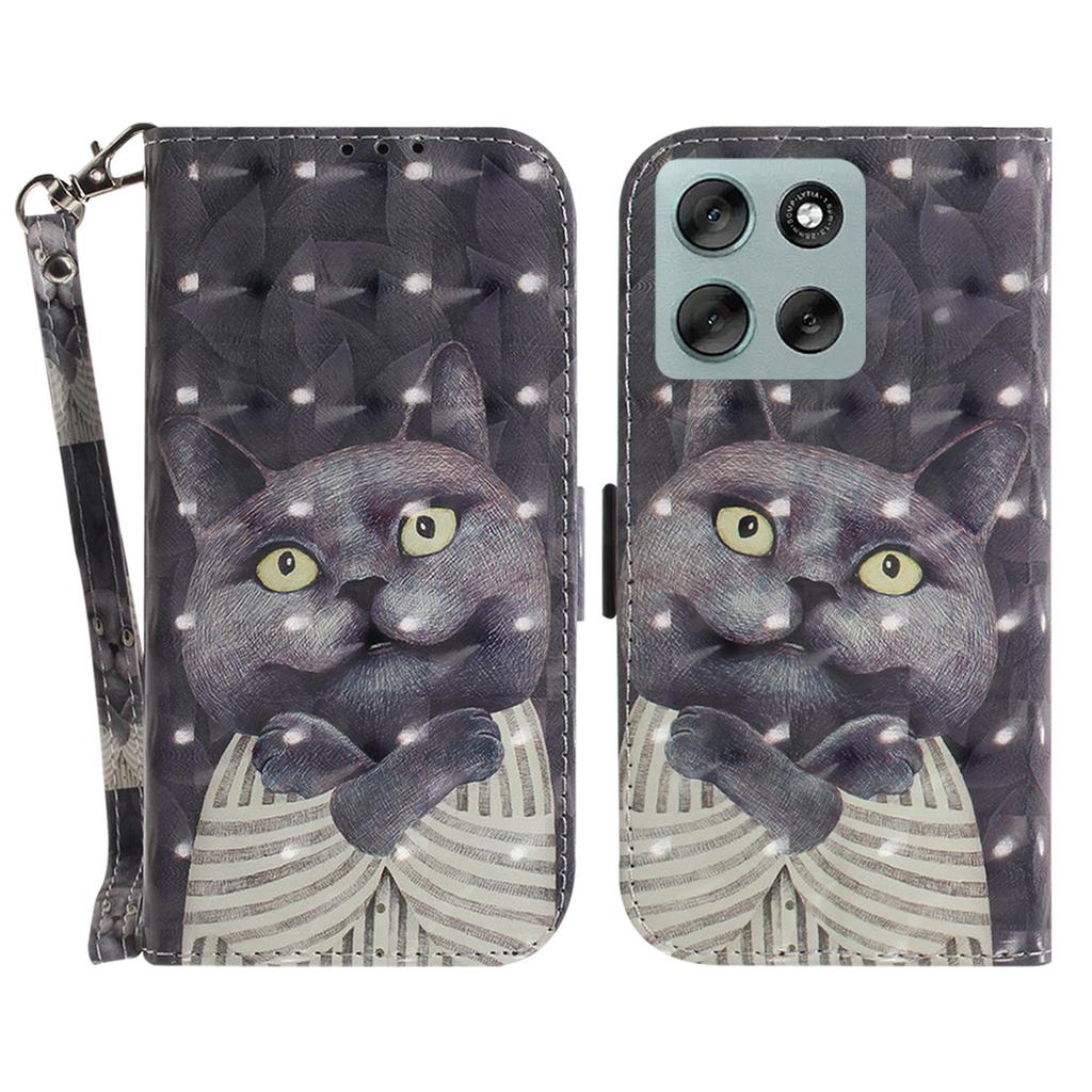 For Motorola Moto G56 5G Case Pattern Printing Leather Wallet Phone Cover with Wrist Strap