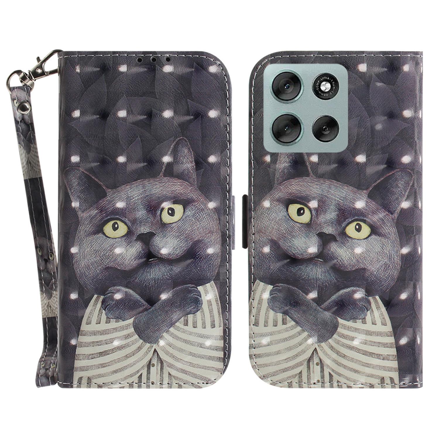 

Для Motorola Moto G56 5G Чехол с принтом, кожаный кошелек, чехол для телефона с ремешком на запястье Embracing Cat