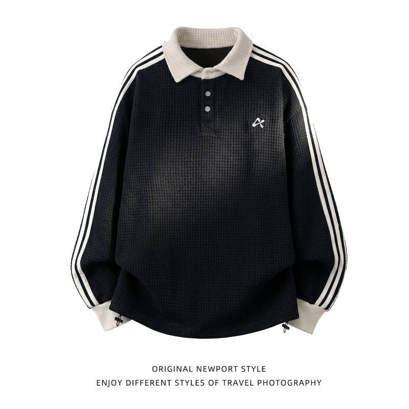 Casual Mens Fall Sweatshirt With Color Block Collar And Drawstring Hem For Youth Fashion