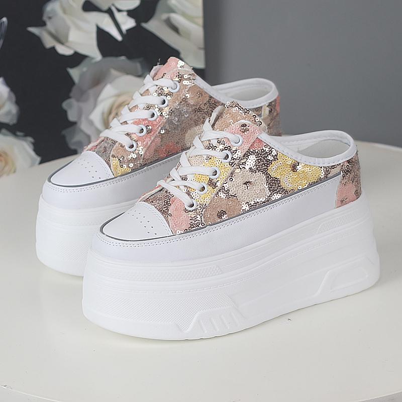 Fashion 12CM Platform Slippers Wedge Shoes Women Summer Platform High Sequined Slipper Air Mesh Breathable Women Summer Shoes