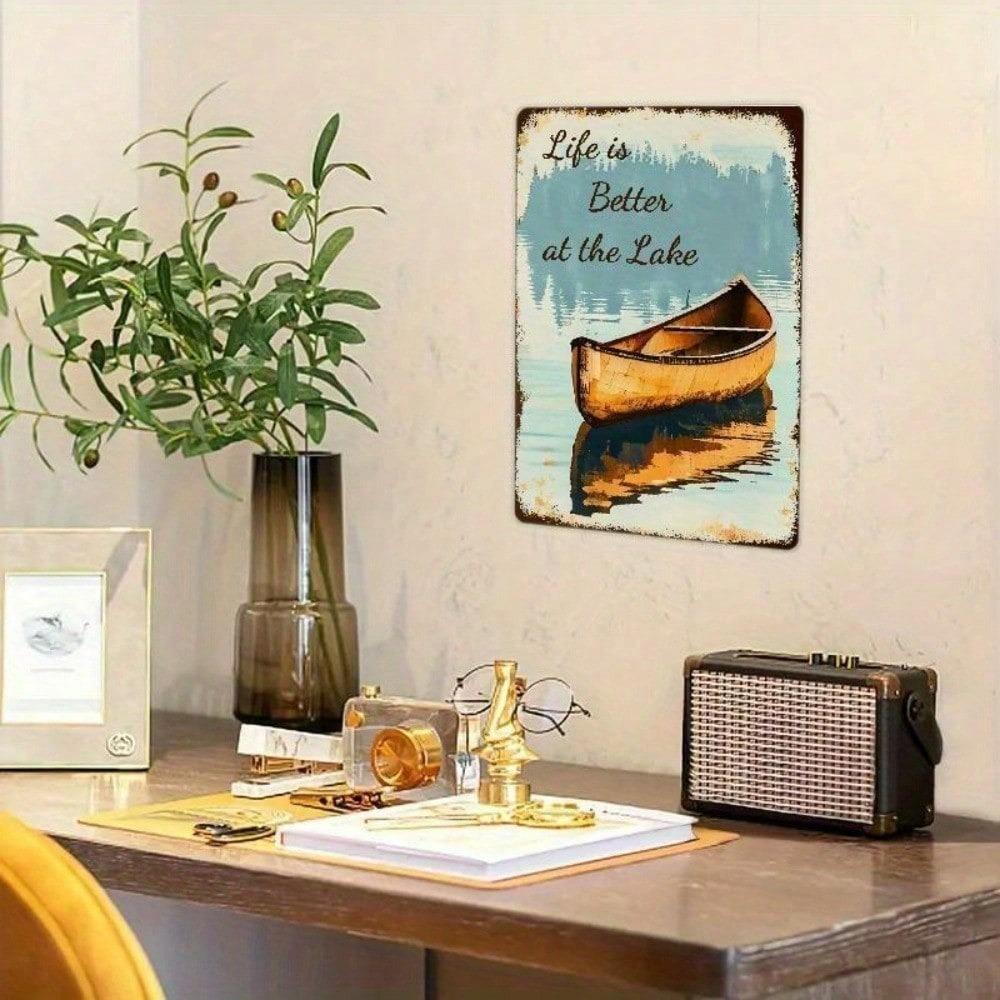 Vintage Lake Life Aluminum Tin Sign 8x12 Inch Rustic Wall Art Retro Lake House Decor Durable Metal Plaque For Man Cave Cabin Bar