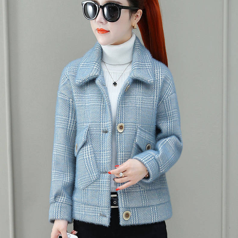 

Женская плюшевая куртка для матерей среднего и пожилого возраста, зимнее пальто, осенне-зимний кардиган с отложным воротником для женщин S