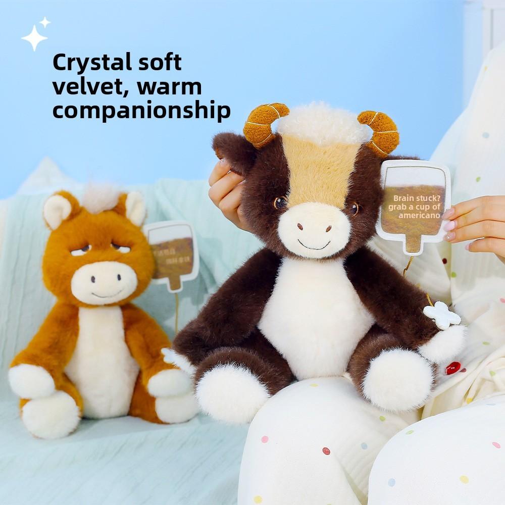 Animal Plush Toy Cow And Horse Sitting Figurine For Office Decor Gift For Teens