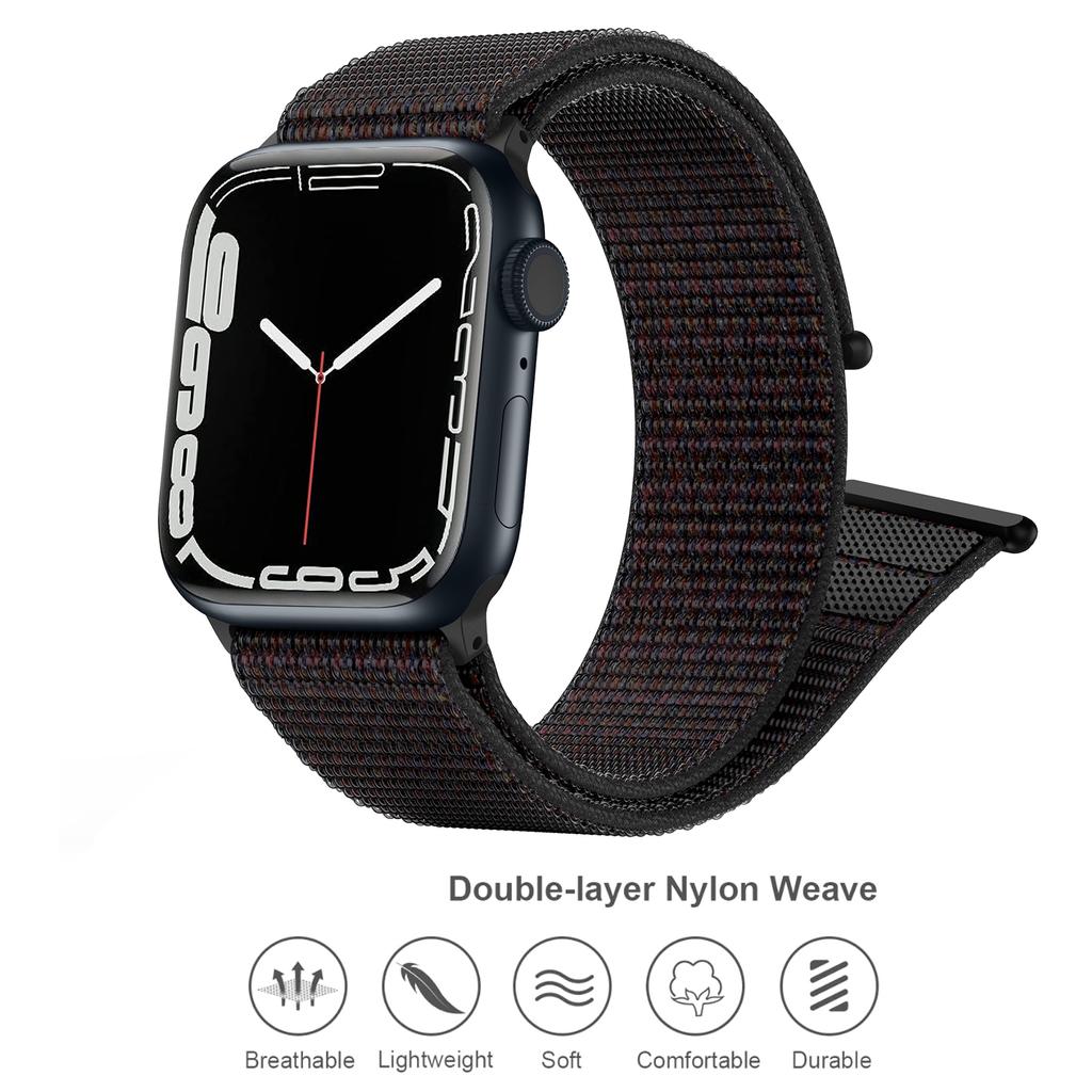 Nylon Watch Band For Apple Watch Series 10 42mm/9 8 7 41mm/6 5 4 SE (2023) SE (2022) SE 40mm/3 2 1 38mm Adjustable Magic Tape Strap