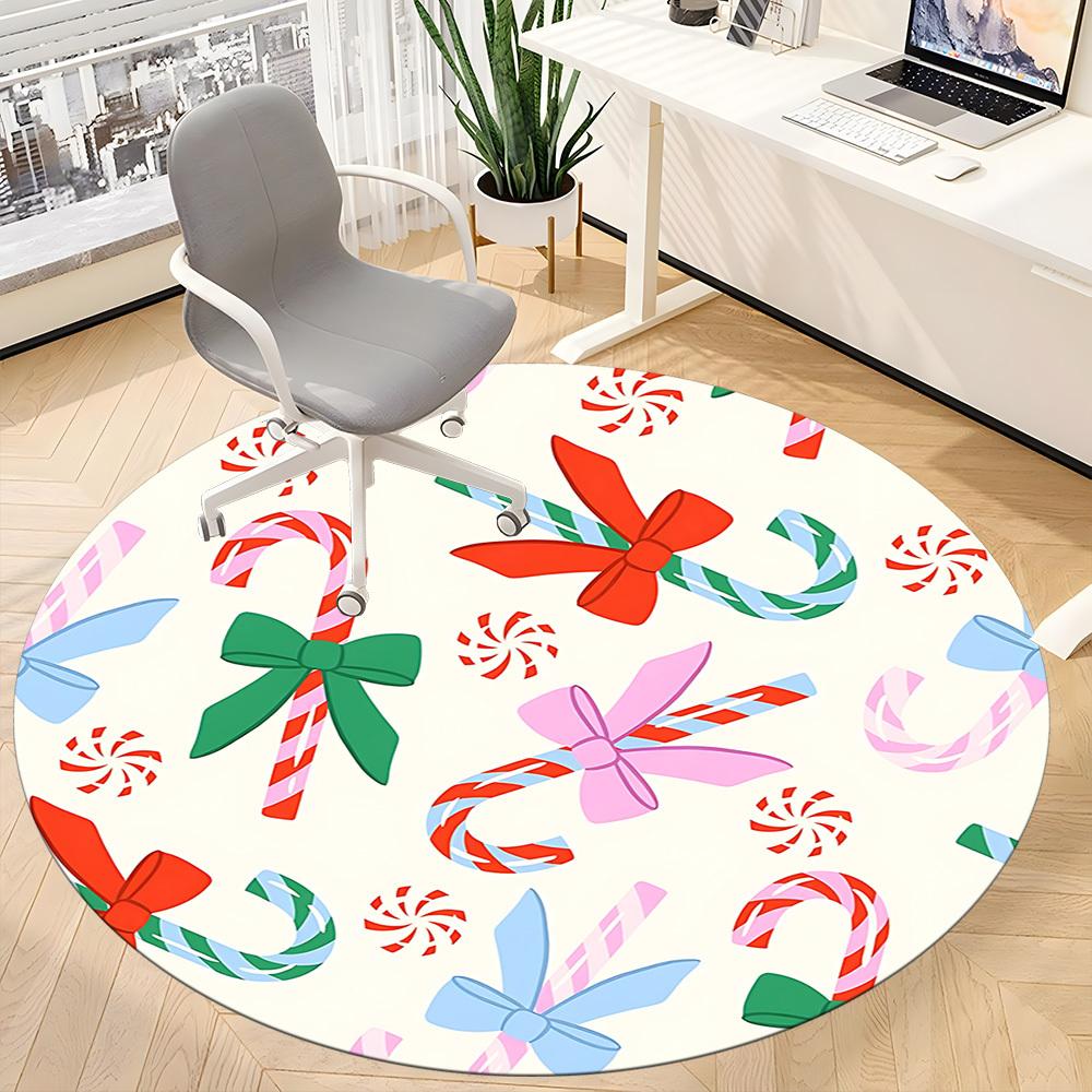 1pc Candy Canes Office Round Rug, Non-slip, Soft and Durable Office Rug for Interior Decoration, Perfect for Office, Beautiful Decoration yy260324012