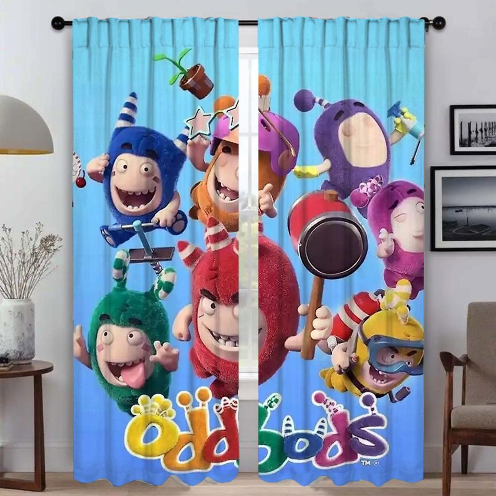 Oddbods Window Curtain for Room 2 Panel Halloween Decoration Partition Kitchen Curtains Tulle for Bedroom Shades Living Blackout