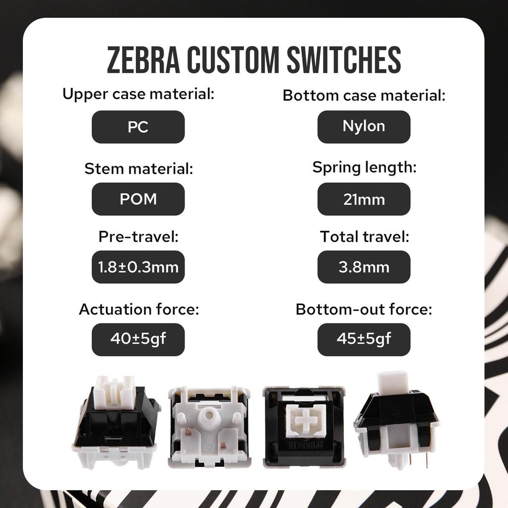 EPOMAKER Zebra 40gf Linear Mechanical Keyboard Switches, 5-Pin Pre-Lubricated Creamy Switches with 100PCS POM Stems, 21mm Spring, Compatible with MX