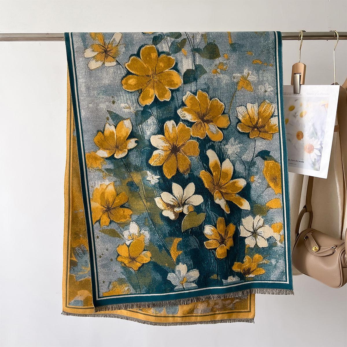 

Элегантный цветочный искусственный кашемировый шарф для женщин - мягкая, теплая и ветрозащитная шаль для осени/зимы 66*186cm