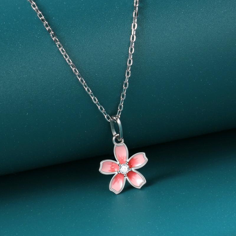 Enamel Color Cherry Blossom Necklace Female Plum Blossom Pendant Fashionable And Simple Birthday Gift Necklace For Girlfriend