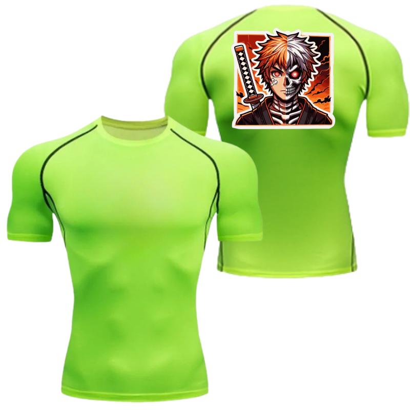 Bleach Grafik Kompressionsshirts für Herren Fitnessstudio Workout Lauf-T-Shirt Sommer Sportlich Schnelltrocknend T-Shirts Tops Kurzarm Rash Guard