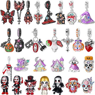 Nieuwe Halloween Koperen Schedel Bedels Lichtgevende Pompoen Vleermuis Geest Lijkkist Kralen Hanger Ketting Armband Diy Sieraden Cadeau