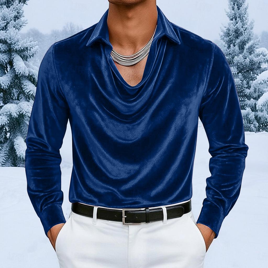 Stylish Men's Color Velvet Long,sleeved T,shirt Pullover Top