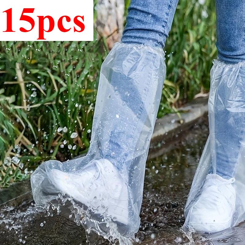 15pcs Rainy disposable shoe covers, transparent plastic outdoor thick wear-resistant waterproof isolation foot covers