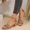 Summer New European and American Style Solid Color Rhinestone Decoration Low Heel Large Size Sandals Size