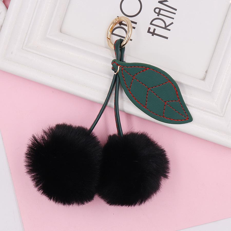 Cherry Plush Fur Ball Keychain for Women - Bag, Backpack, and Car Ornament