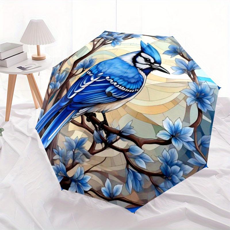 Stained Blue Jay Art Print: Nature's Vibrant BeautyUmbrella, Portable 3-Fold Compact Umbrella,Christmas Gift ES395