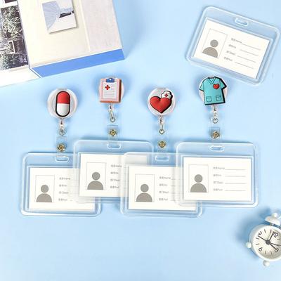 1PCS Clear Card Cover Case Bags Cartoon Badge Reel Retractable ID Lanyard Name Tag Card Badge Holder Clip Doctor Nurse Office
