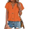 Summer Casual Hollow Jacquard V-neck Top Button Short Sleeved Women's T-shirts