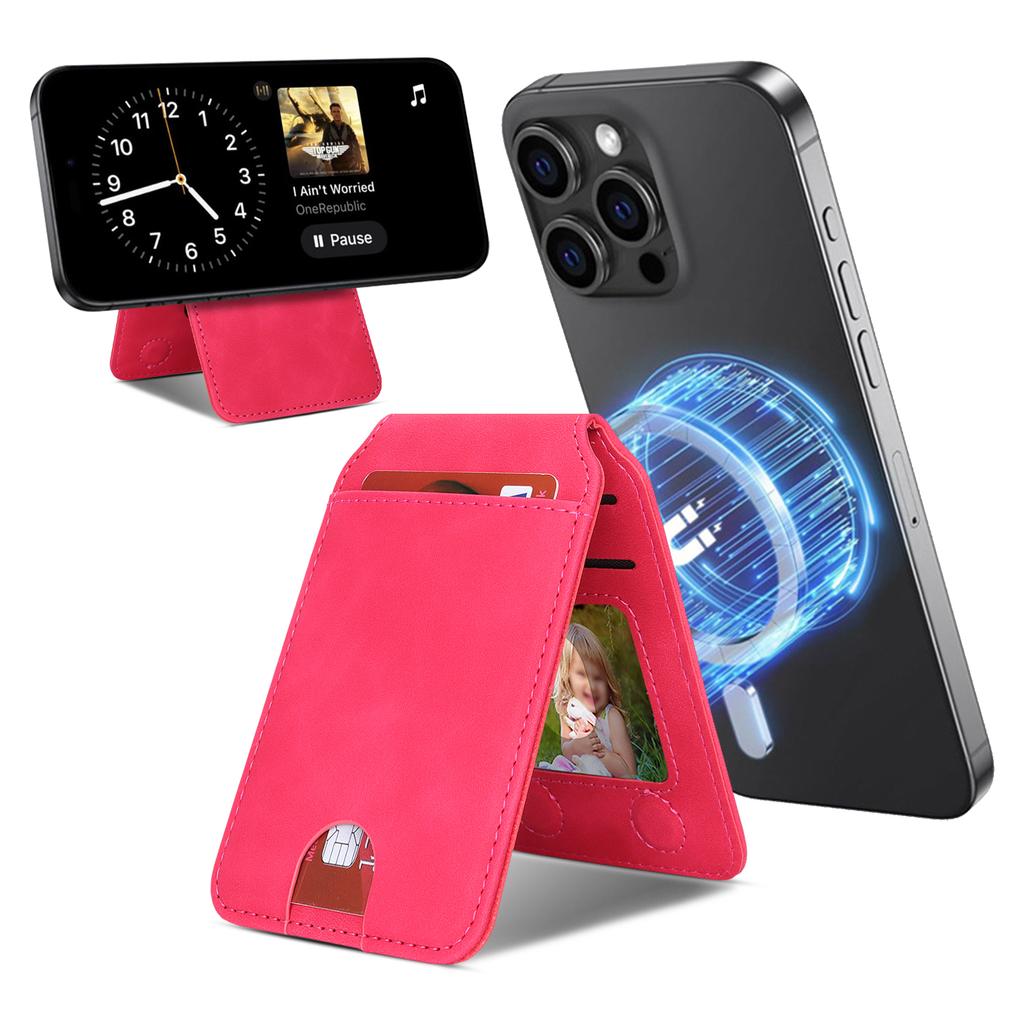 Magnetic Cellphone Back Card Bag 5 Card Slots PU Leather Phone Kickstand