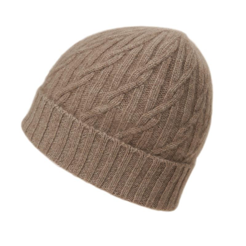 Women's Pure Cashmere Cable Knit Beanie - Warm, Windproof with Ear Protection for Autumn/Winter