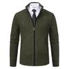 Men's Fleece-Lined Stand-Up Collar Cardigan: Thick, Solid Color, Plus Size Knit for Autumn/Winter.