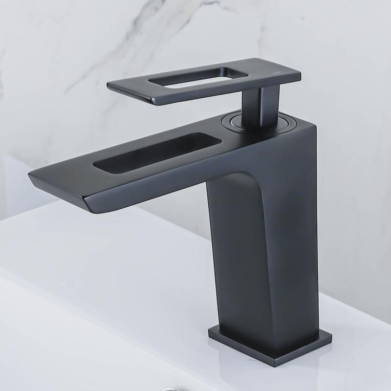 Tuqiu Basin Faucet Black and Gold Bathroom Mixer Tap Black Wash Basin Faucet Single Handle Hot and Cold Waterfall Faucet
