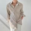 Mens Dress Shirt Fashion Korean Loose Casual Pleated Shirts Black Apricot White Long-sleeved Shirt Social Mens Formal Shirt