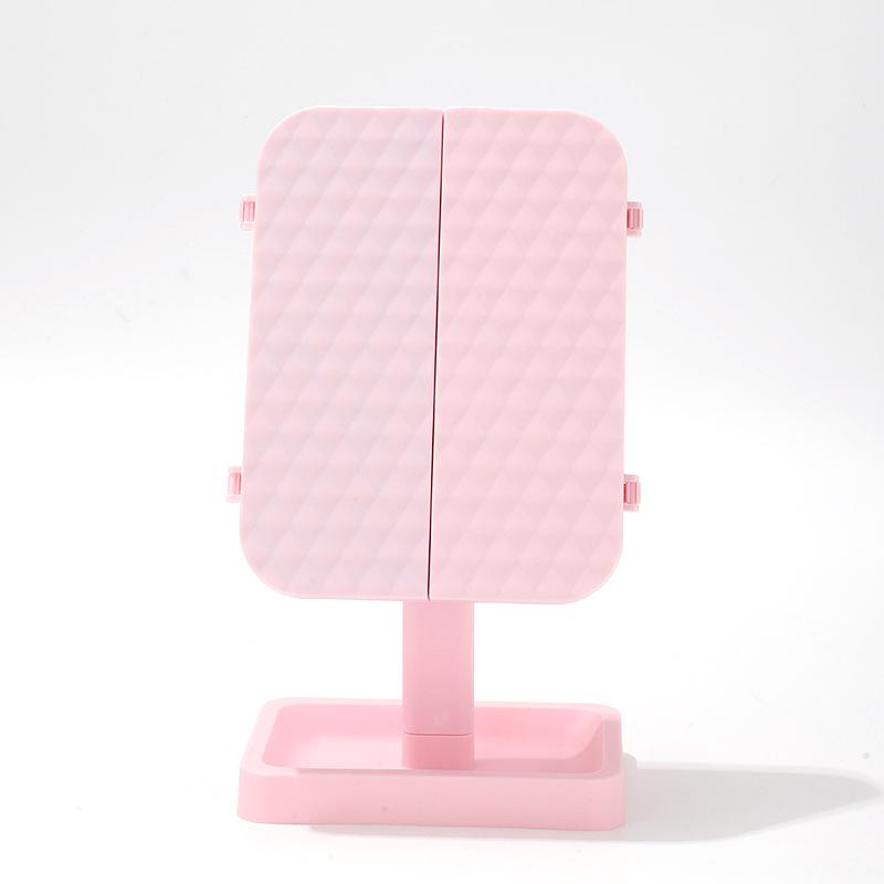 LED-Lit, Double-Sided, Triple-Fold Makeup Mirror with Rotating Desktop Stand and Three-Color Dimming for Girls
