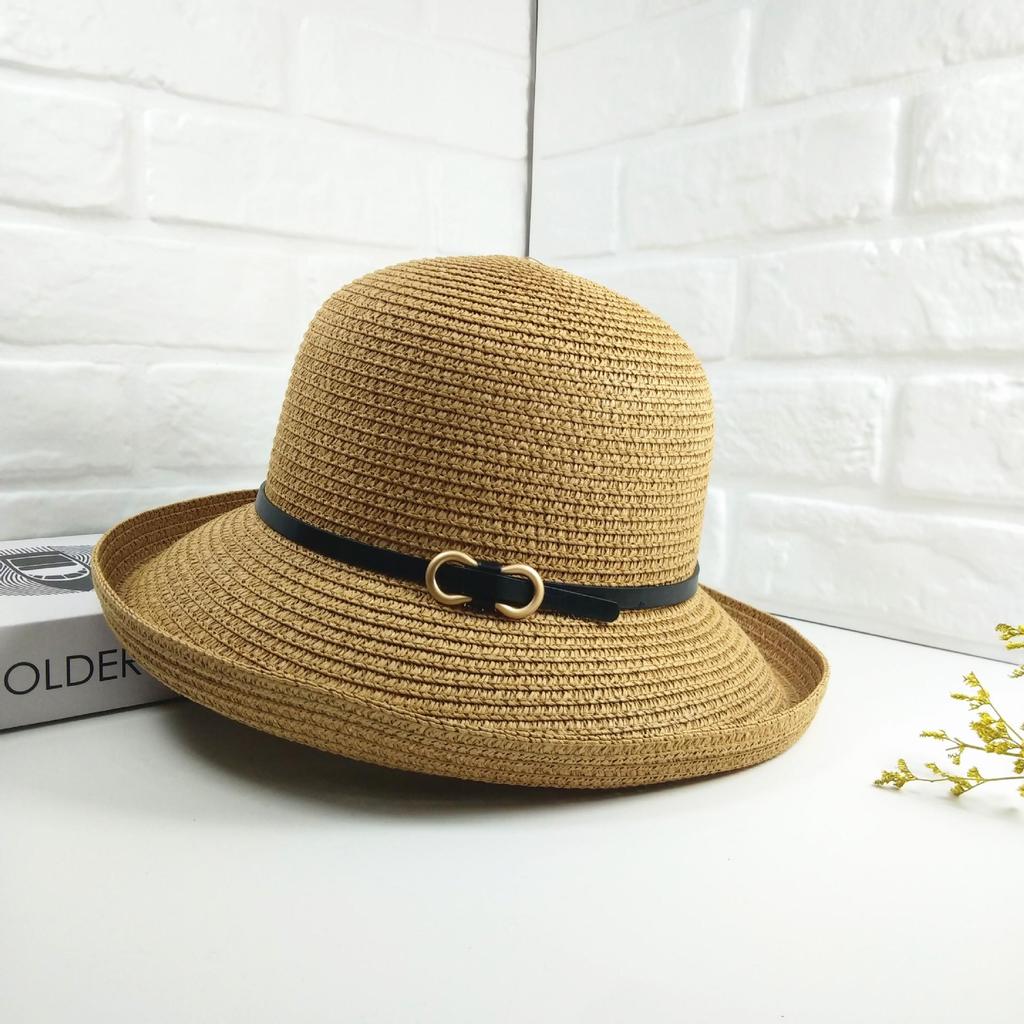 2025 Spring/Summer Women's Versatile Straw Sun Hat with Buckle - Stylish and Sun-Protective