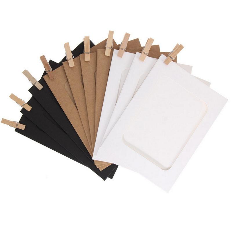 

10pcs DIY Kraft Paper Cardboard Photo Frame with Wooden Clips and String Great for Home Decor DIY Photo Frames